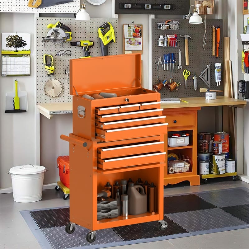 2 in 1 Rolling Tool Chest with Lock Tool Box Garage Storage On Sale Bed Bath